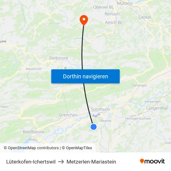 Lüterkofen-Ichertswil to Metzerlen-Mariastein map