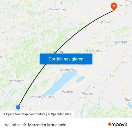 Vallorbe to Metzerlen-Mariastein map