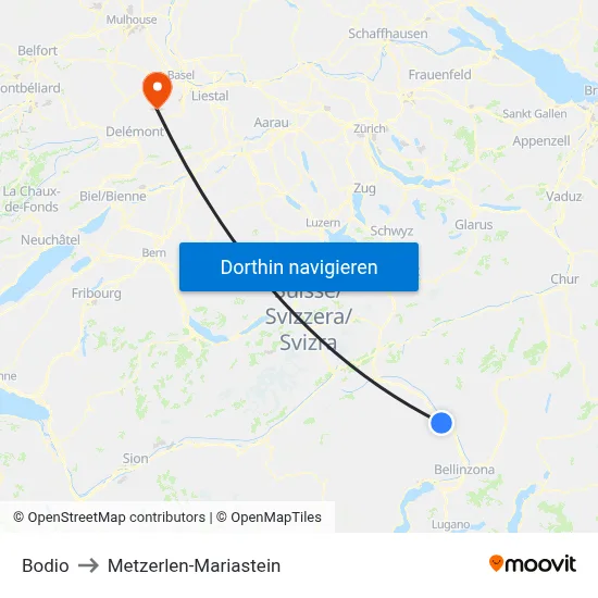 Bodio to Metzerlen-Mariastein map