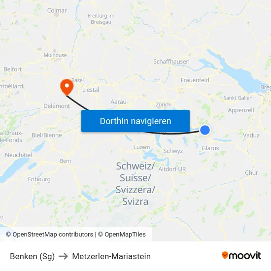 Benken (Sg) to Metzerlen-Mariastein map