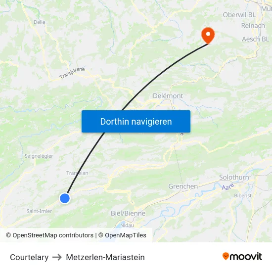 Courtelary to Metzerlen-Mariastein map