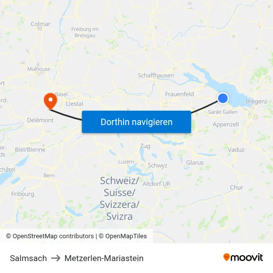 Salmsach to Metzerlen-Mariastein map