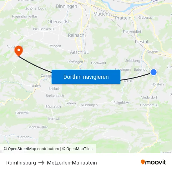 Ramlinsburg to Metzerlen-Mariastein map