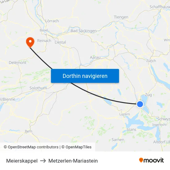 Meierskappel to Metzerlen-Mariastein map