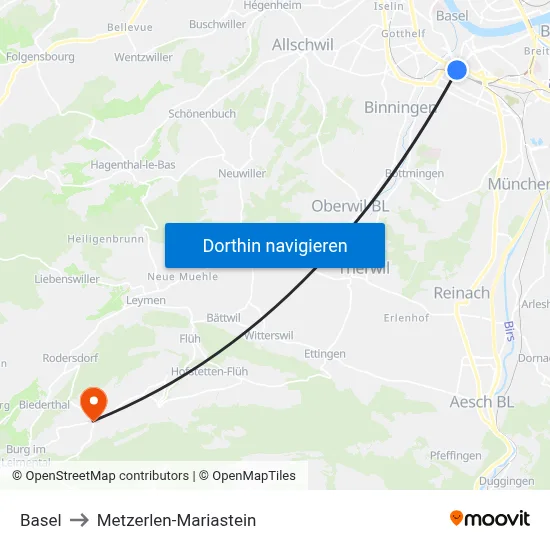 Basel to Metzerlen-Mariastein map