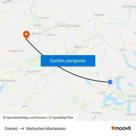 Dietwil to Metzerlen-Mariastein map