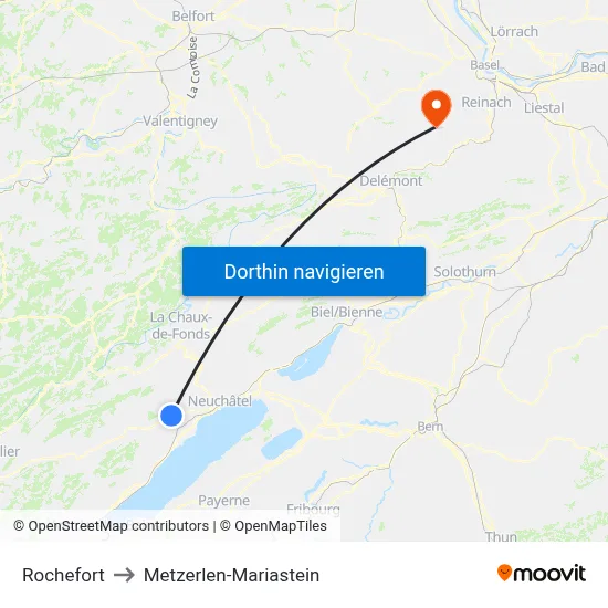 Rochefort to Metzerlen-Mariastein map