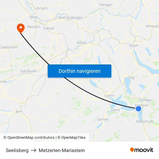Seelisberg to Metzerlen-Mariastein map