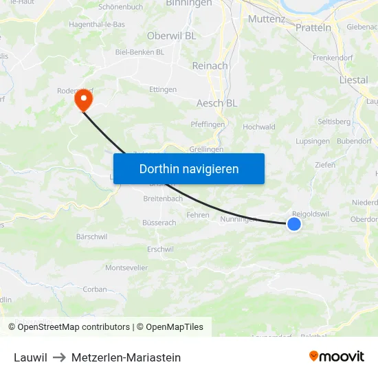 Lauwil to Metzerlen-Mariastein map