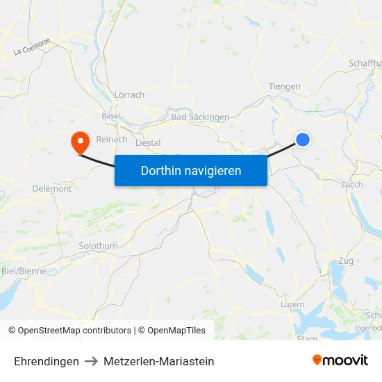 Ehrendingen to Metzerlen-Mariastein map