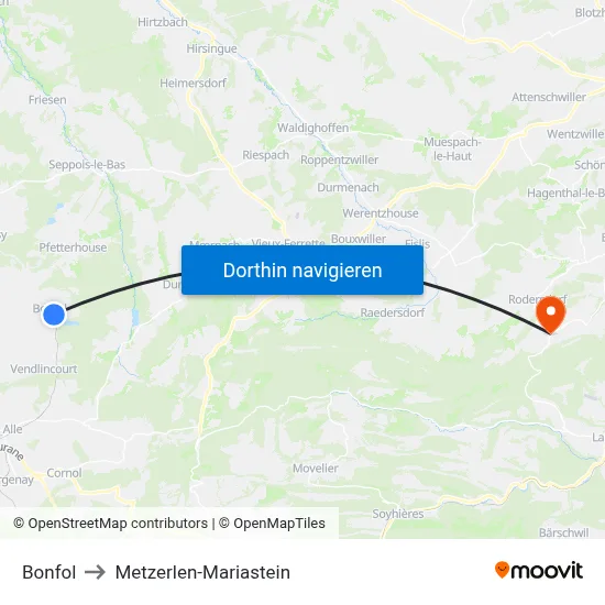 Bonfol to Metzerlen-Mariastein map