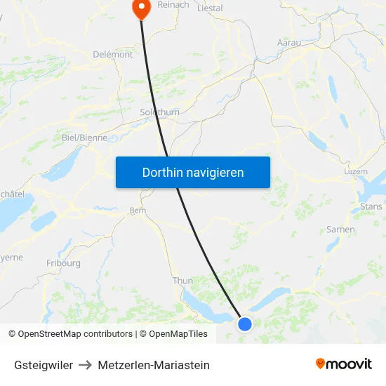 Gsteigwiler to Metzerlen-Mariastein map