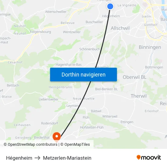 Hégenheim to Metzerlen-Mariastein map