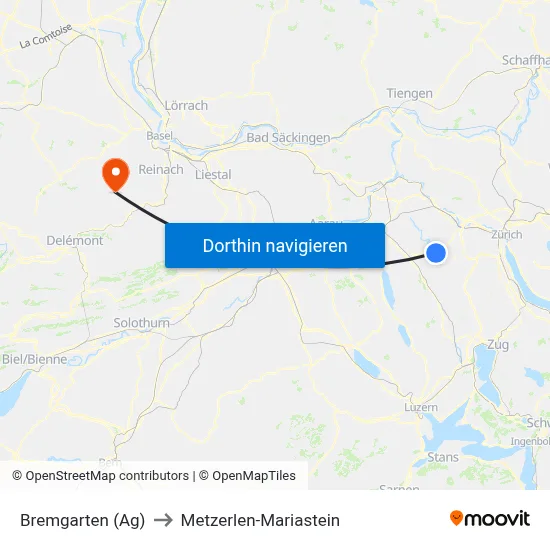 Bremgarten (Ag) to Metzerlen-Mariastein map