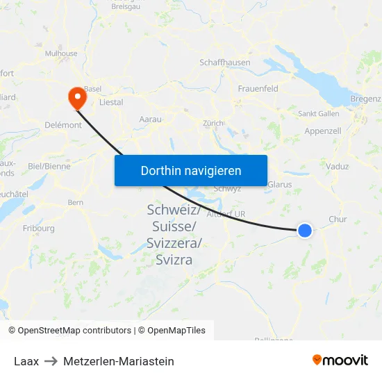 Laax to Metzerlen-Mariastein map