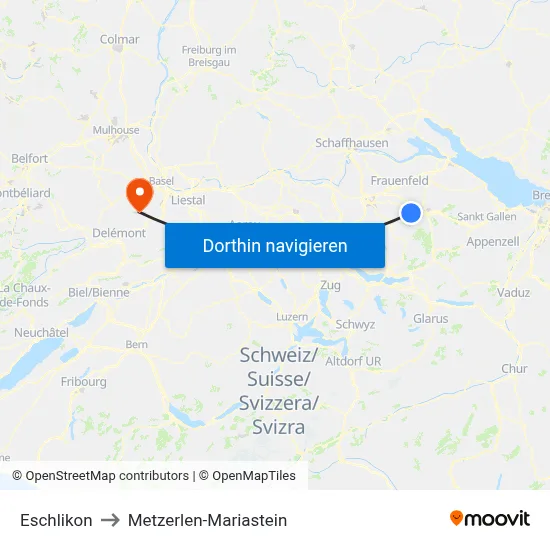 Eschlikon to Metzerlen-Mariastein map
