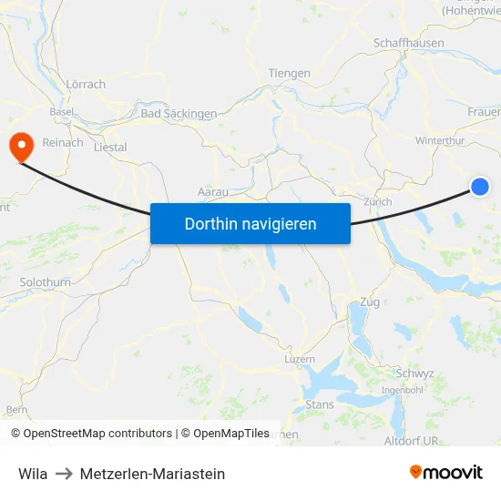 Wila to Metzerlen-Mariastein map