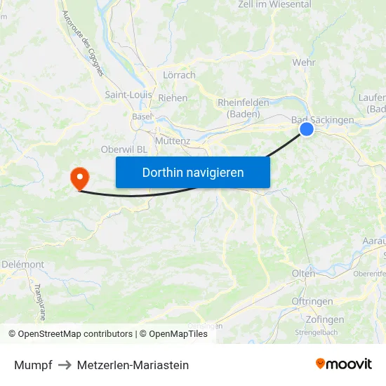 Mumpf to Metzerlen-Mariastein map