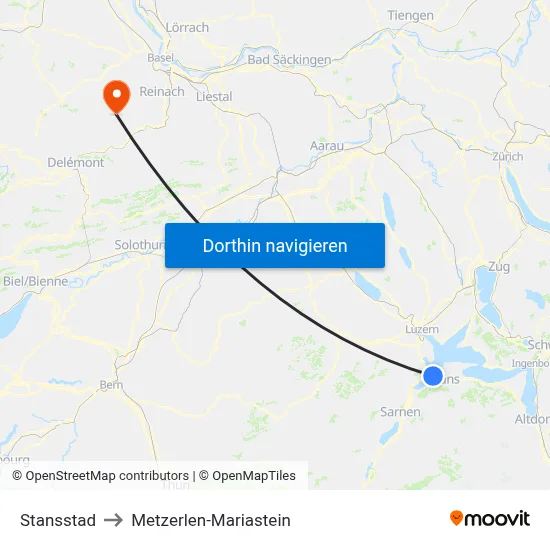 Stansstad to Metzerlen-Mariastein map