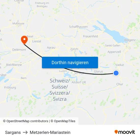 Sargans to Metzerlen-Mariastein map