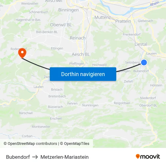 Bubendorf to Metzerlen-Mariastein map