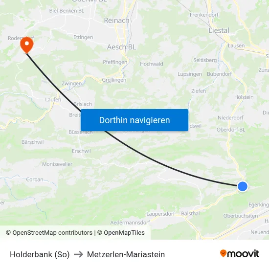 Holderbank (So) to Metzerlen-Mariastein map