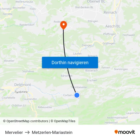 Mervelier to Metzerlen-Mariastein map