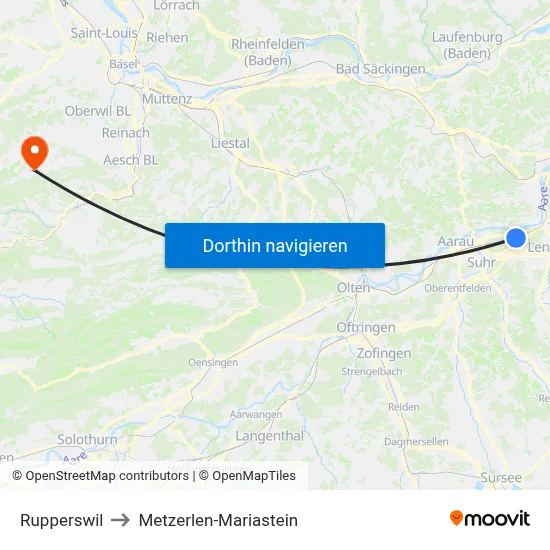 Rupperswil to Metzerlen-Mariastein map