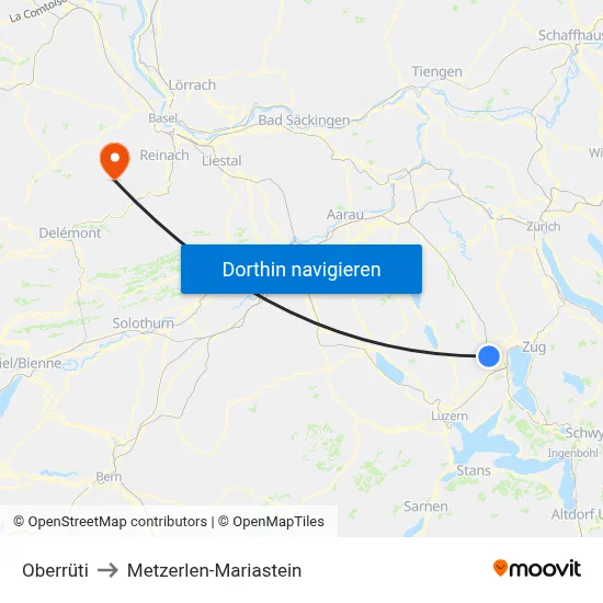 Oberrüti to Metzerlen-Mariastein map