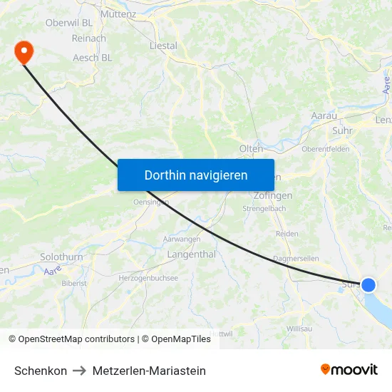 Schenkon to Metzerlen-Mariastein map