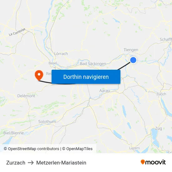 Zurzach to Metzerlen-Mariastein map