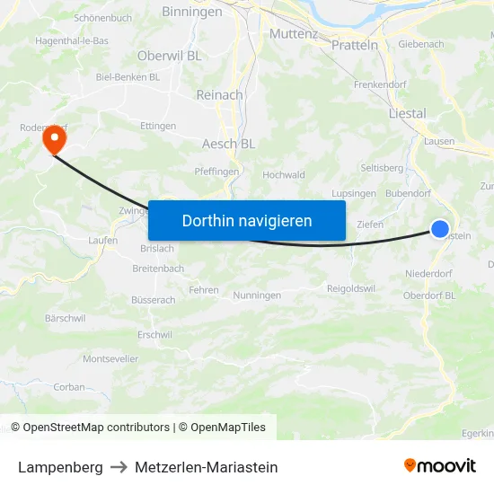 Lampenberg to Metzerlen-Mariastein map
