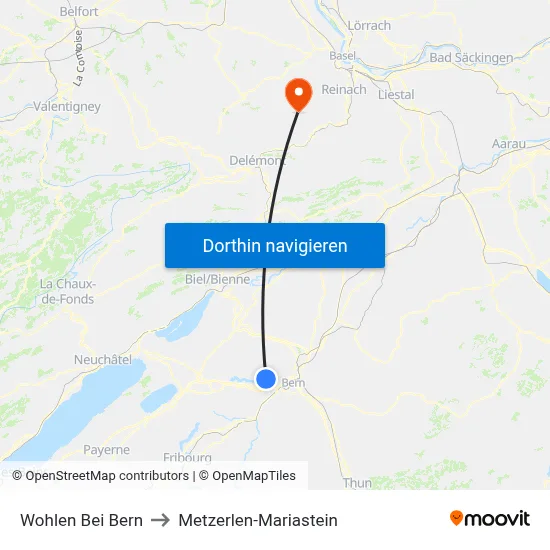 Wohlen Bei Bern to Metzerlen-Mariastein map