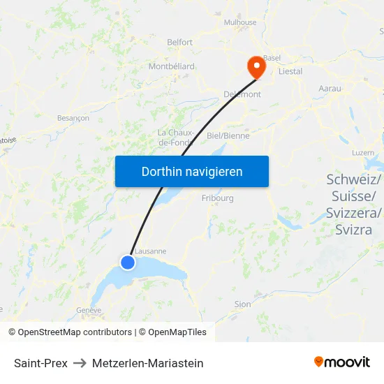Saint-Prex to Metzerlen-Mariastein map
