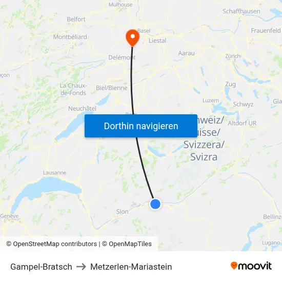 Gampel-Bratsch to Metzerlen-Mariastein map