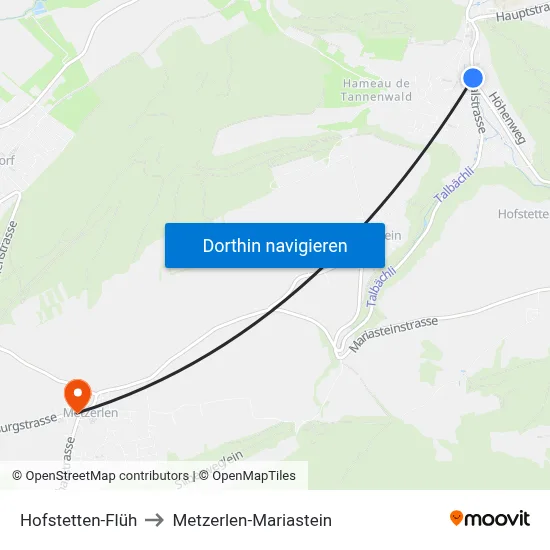 Hofstetten-Flüh to Metzerlen-Mariastein map