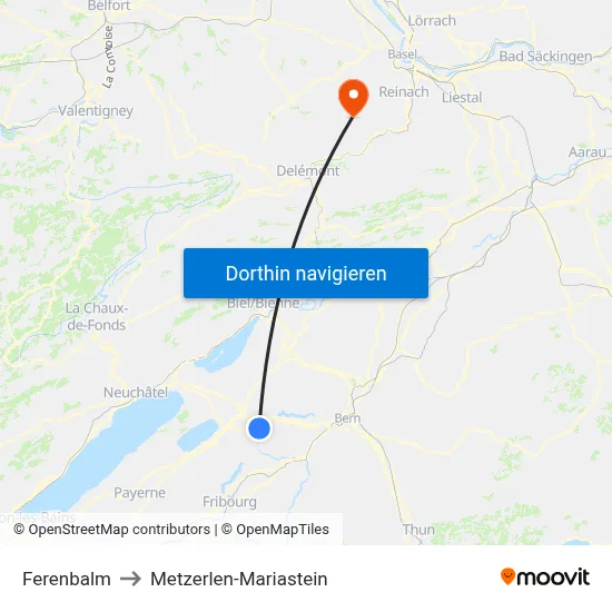Ferenbalm to Metzerlen-Mariastein map