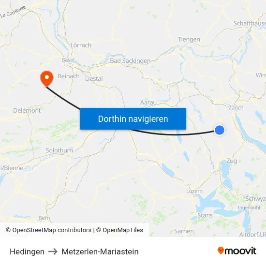 Hedingen to Metzerlen-Mariastein map