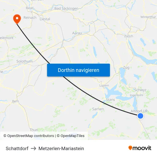 Schattdorf to Metzerlen-Mariastein map