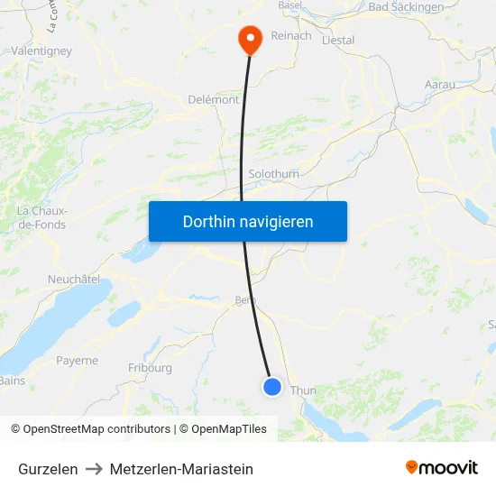 Gurzelen to Metzerlen-Mariastein map