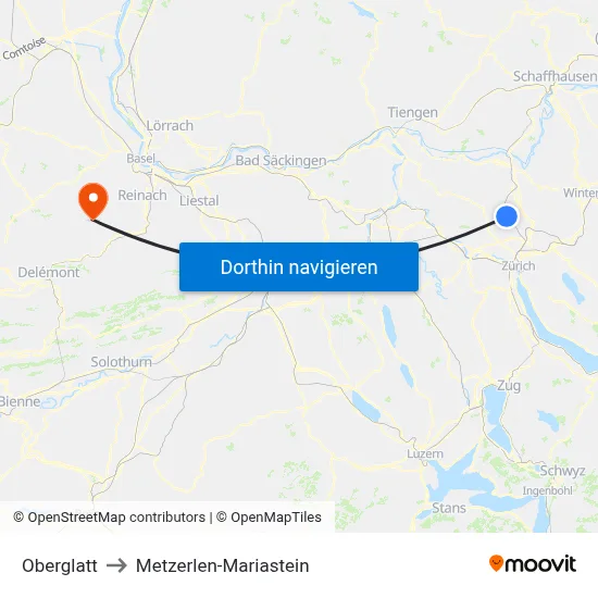 Oberglatt to Metzerlen-Mariastein map