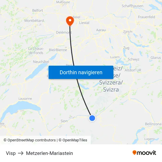 Visp to Metzerlen-Mariastein map