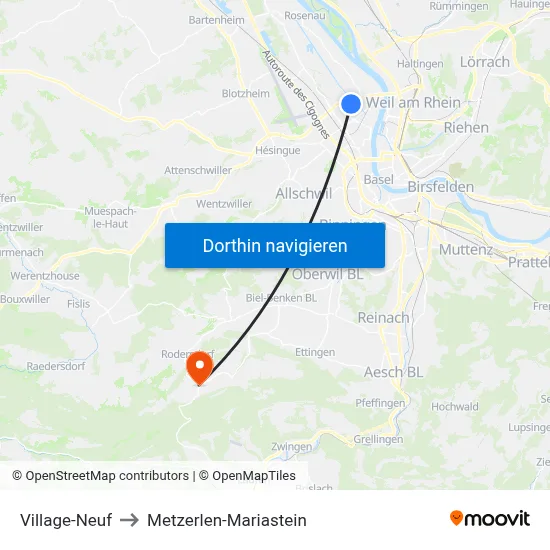 Village-Neuf to Metzerlen-Mariastein map