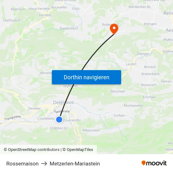 Rossemaison to Metzerlen-Mariastein map