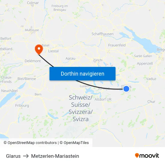 Glarus to Metzerlen-Mariastein map