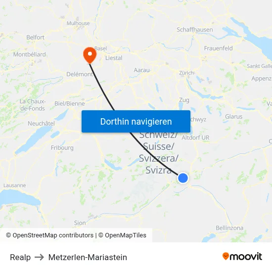 Realp to Metzerlen-Mariastein map