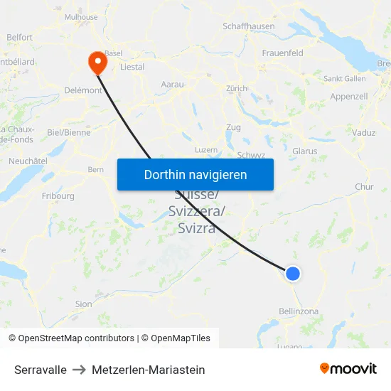 Serravalle to Metzerlen-Mariastein map