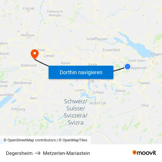 Degersheim to Metzerlen-Mariastein map
