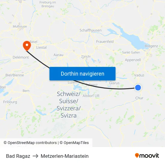 Bad Ragaz to Metzerlen-Mariastein map