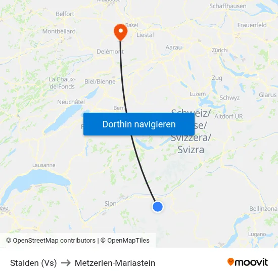 Stalden (Vs) to Metzerlen-Mariastein map